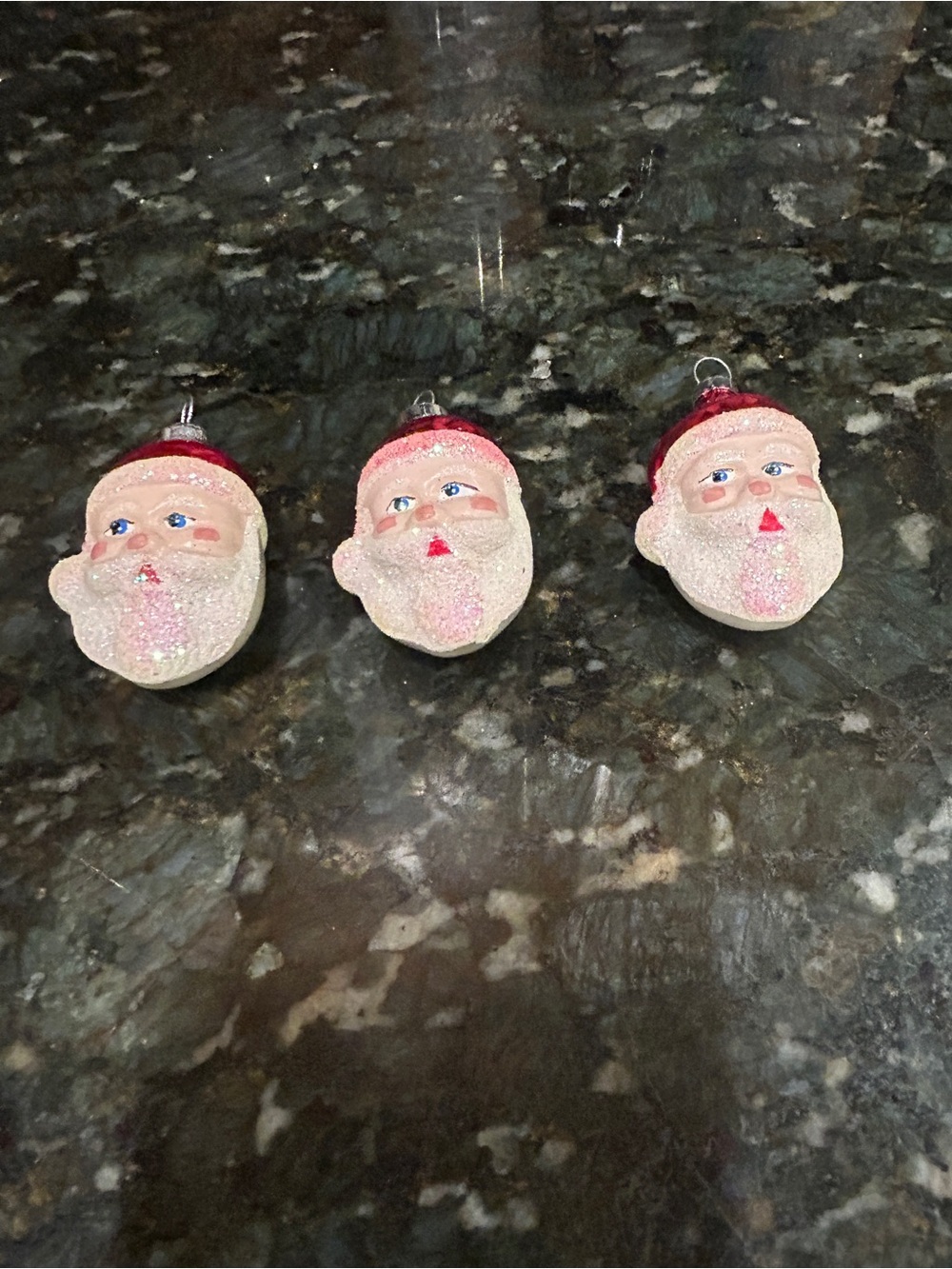 Vintage Glass Santa Head Christmas Ornaments - Set of 3 Mid-Century Style Molded